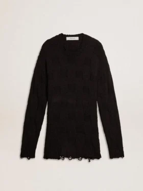 Pull en laine noir pour homme à effet vieilli
