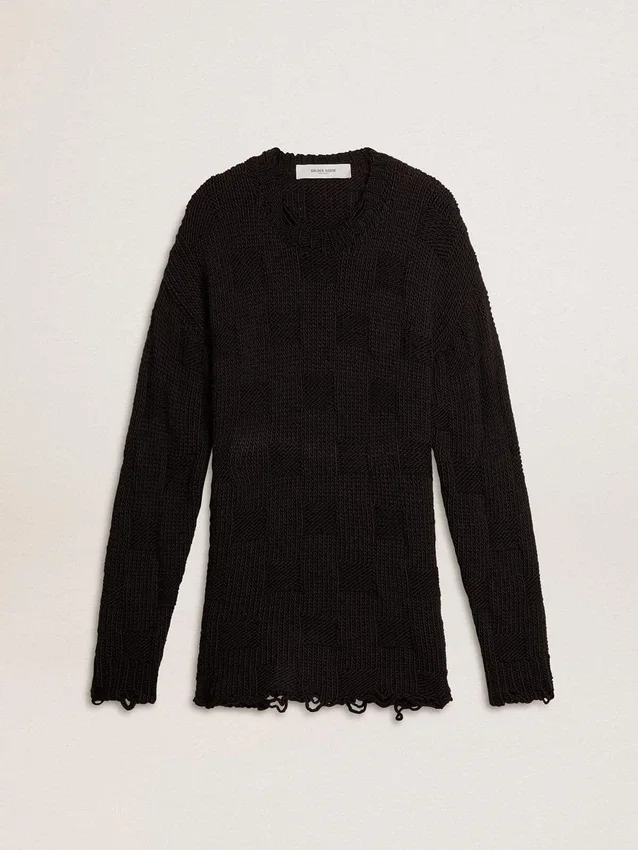 Pull en laine noir pour homme à effet vieilli