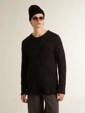 Pull en laine noir pour homme à effet vieilli