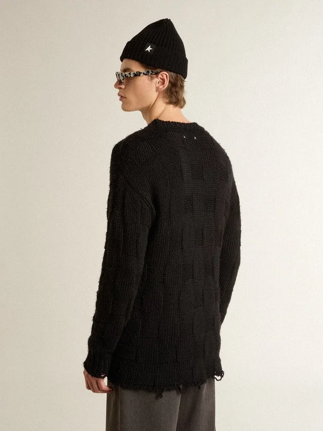 Pull en laine noir pour homme à effet vieilli