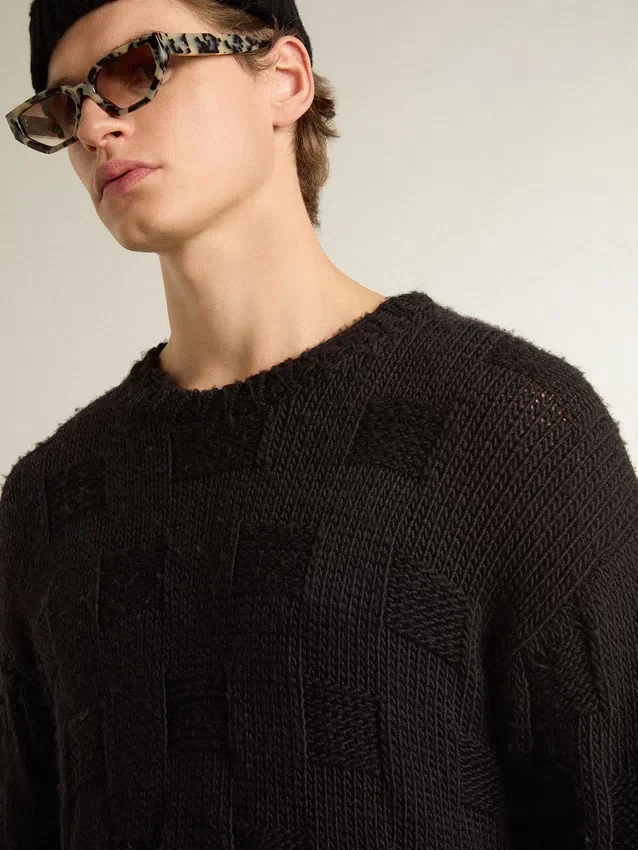 Pull en laine noir pour homme à effet vieilli