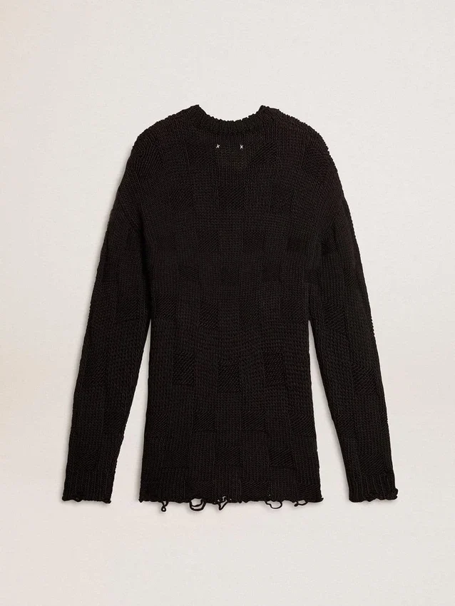 Pull en laine noir pour homme à effet vieilli