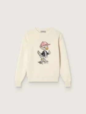 Pull « Golden Girls » en fil de coton blanc avec broderie de mascotte