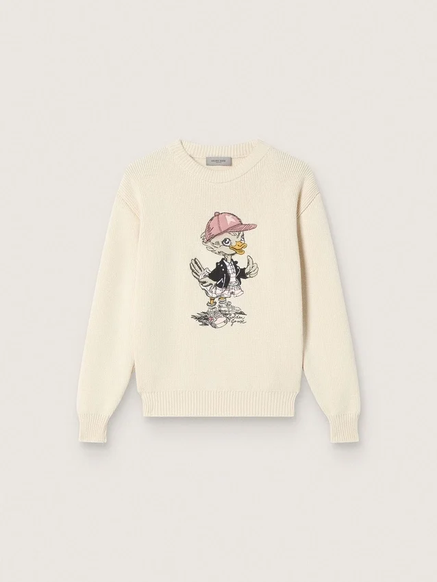 Pull « Golden Girls » en fil de coton blanc avec broderie de mascotte