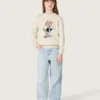 Pull « Golden Girls » en fil de coton blanc avec broderie de mascotte