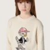 Pull « Golden Girls » en fil de coton blanc avec broderie de mascotte