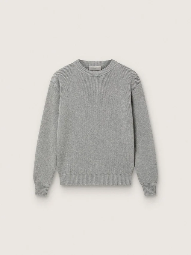 Pull Golden unisexe pour enfants, en maille côtelée gris chiné avec logo dans le dos