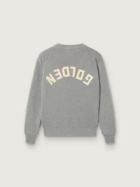 Pull Golden unisexe pour enfants, en maille côtelée gris chiné avec logo dans le dos
