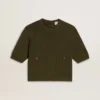 Pull à manches courtes pour femme en coton vert militaire