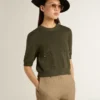 Pull à manches courtes pour femme en coton vert militaire