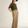 Pull à manches courtes pour femme en coton vert militaire