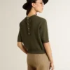 Pull à manches courtes pour femme en coton vert militaire
