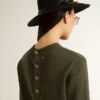 Pull à manches courtes pour femme en coton vert militaire