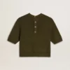 Pull à manches courtes pour femme en coton vert militaire