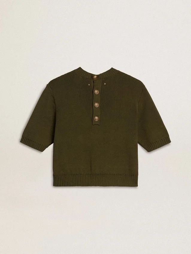 Pull à manches courtes pour femme en coton vert militaire