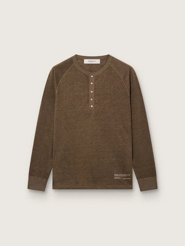Pull à manches longues pour homme en jersey de lin marron écaille de tortue