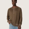 Pull à manches longues pour homme en jersey de lin marron écaille de tortue