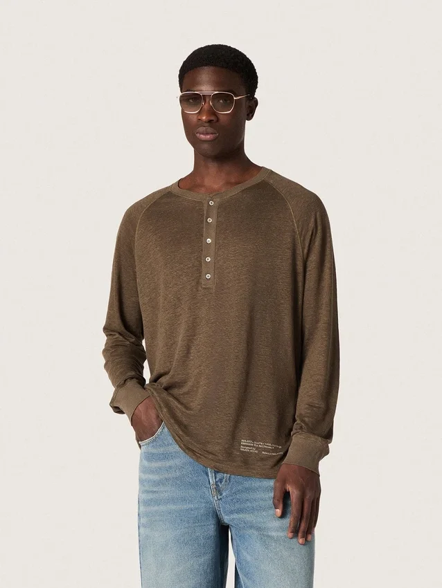 Pull à manches longues pour homme en jersey de lin marron écaille de tortue