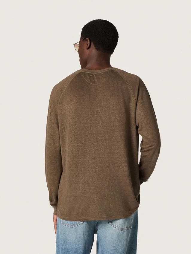 Pull à manches longues pour homme en jersey de lin marron écaille de tortue