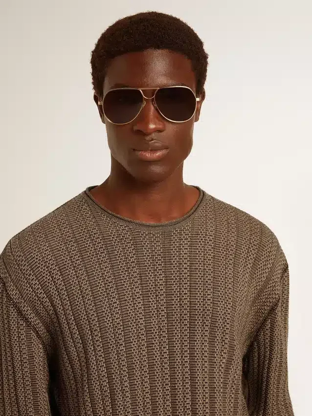 Pull pour homme couleur travertin avec inscription « Golden » en patch dans le dos