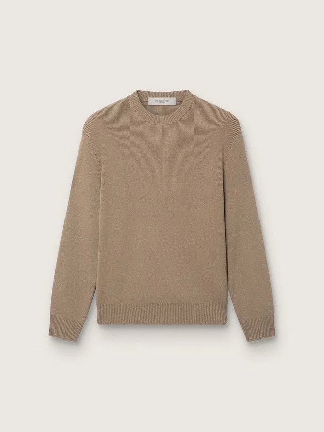 Pull pour homme en coton bio taupe clair avec logo brodé