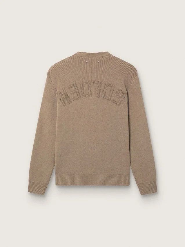 Pull pour homme en coton bio taupe clair avec logo brodé