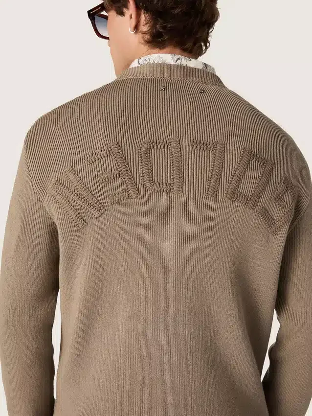 Pull pour homme en coton bio taupe clair avec logo brodé