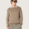 Pull pour homme en coton bio taupe clair avec logo brodé