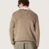 Pull pour homme en coton bio taupe clair avec logo brodé