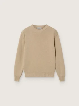 Pull unisexe à côtes beige doré pour enfants avec logo dans le dos