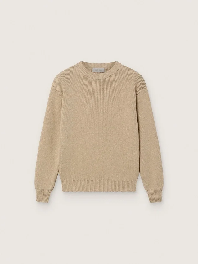 Pull unisexe à côtes beige doré pour enfants avec logo dans le dos