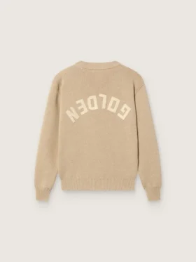 Pull unisexe à côtes beige doré pour enfants avec logo dans le dos
