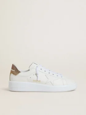 Purestar pour femme avec étoile en cuir blanc et languette de talon en cristal marron
