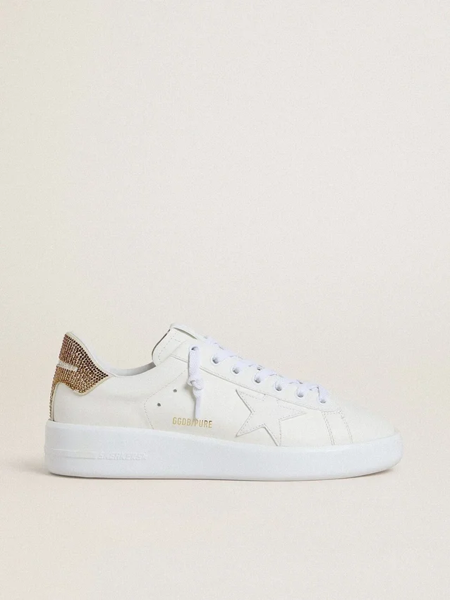 Purestar pour femme avec étoile en cuir blanc et languette de talon en cristal marron