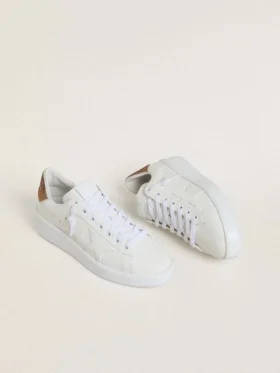 Purestar pour femme avec étoile en cuir blanc et languette de talon en cristal marron