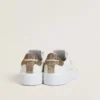 Purestar pour femme avec étoile en cuir blanc et languette de talon en cristal marron