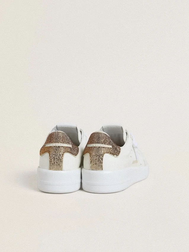 Purestar pour femme avec étoile en cuir blanc et languette de talon en cristal marron