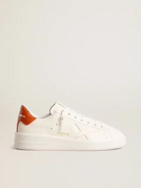 Purestar pour femme avec étoile en cuir blanc et languette de talon orange