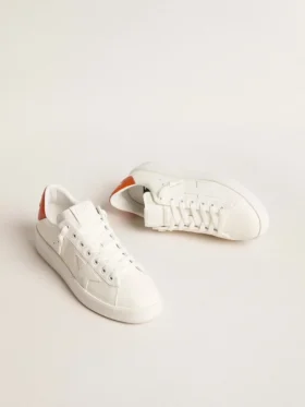 Purestar pour femme avec étoile en cuir blanc et languette de talon orange