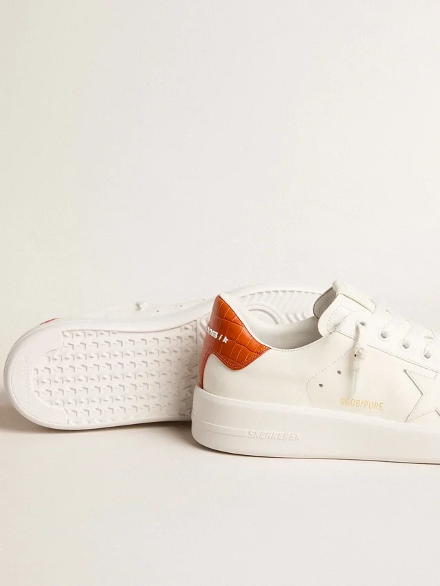 Purestar pour femme avec étoile en cuir blanc et languette de talon orange