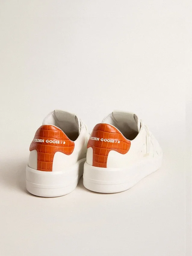 Purestar pour femme avec étoile en cuir blanc et languette de talon orange