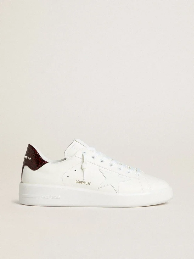 Purestar pour homme avec étoile en cuir blanc et languette de talon en cuir bordeaux imprimé croco