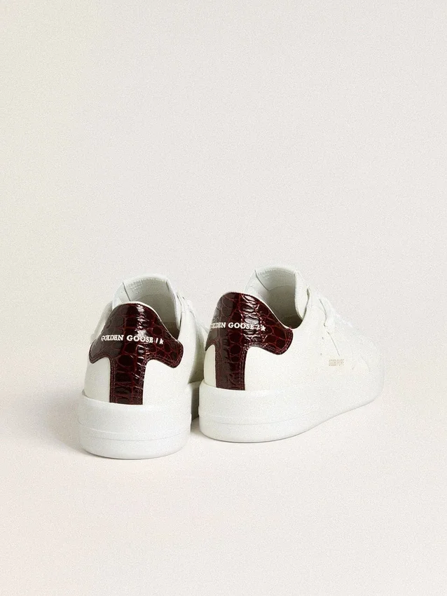 Purestar pour homme avec étoile en cuir blanc et languette de talon en cuir bordeaux imprimé croco
