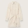 Robe-chemise en coton écru pour femme, à rayures beiges et marron