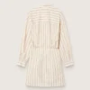 Robe-chemise en coton écru pour femme, à rayures beiges et marron