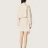 Robe-chemise en coton écru pour femme, à rayures beiges et marron