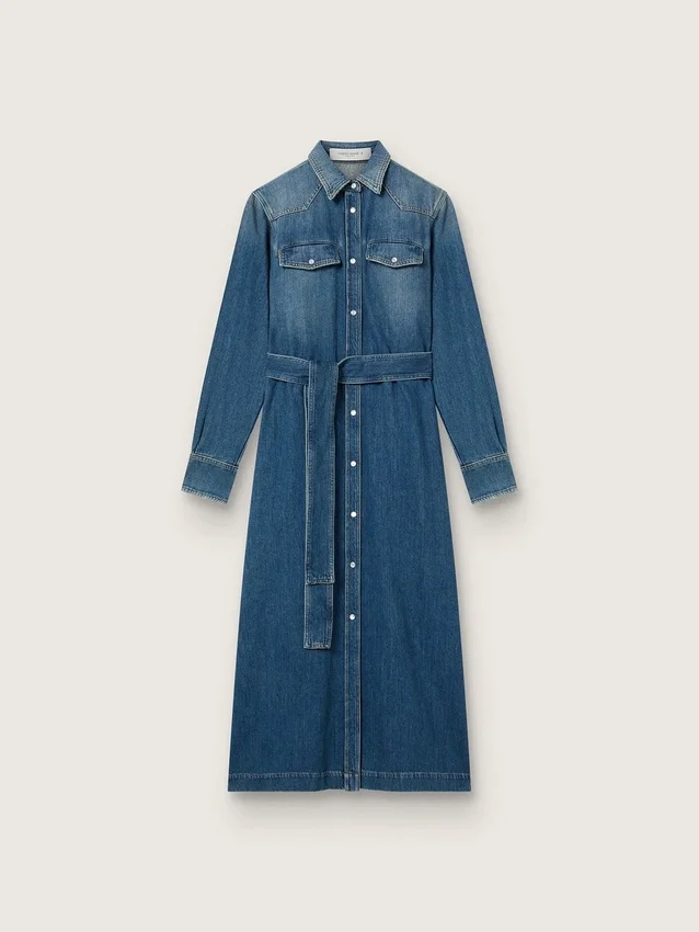 Robe-chemise en denim pour femme avec ceinture