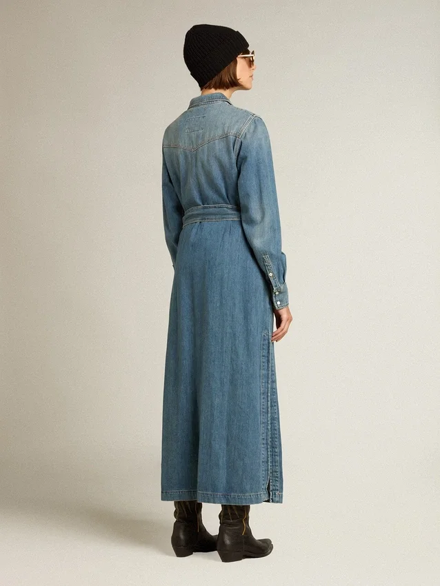 Robe-chemise en denim pour femme avec ceinture