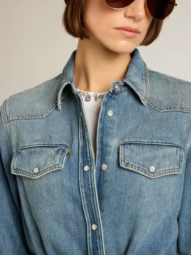 Robe-chemise en denim pour femme avec ceinture
