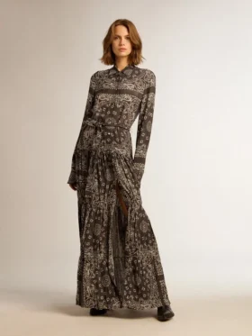 Robe-chemise gris anthracite à imprimé paisley